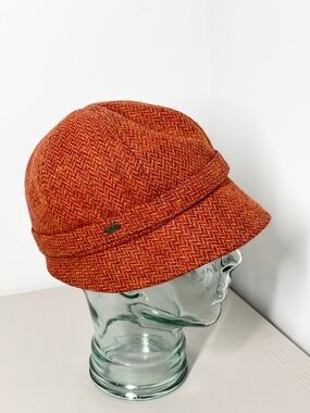 Mucros Weavers Flapper Hat Wool Fabric 207 Ireland Burnt Orange Chevron One Size